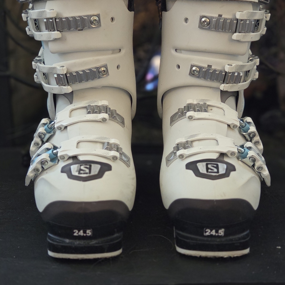 White Ski Boots with Black Soles